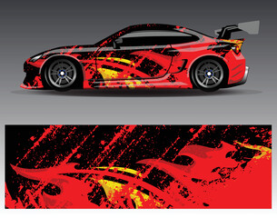 Naklejka premium Car wrap design vector. Graphic abstract stripe racing background kit designs for wrap vehicle race car rally adventure and livery