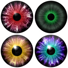 Human and animal eyes. Big eye with striped colorful iris and dark thin pupil