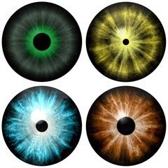 Human and animal eyes. Big eye with striped colorful iris and dark thin pupil