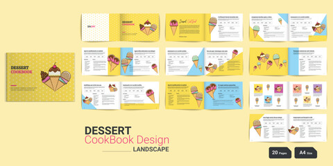 Naklejka na ściany i meble Landscape Dessert CookBook Template Dessert Cookbook Dessert Recipes Book