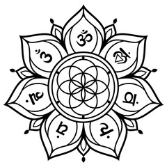 Chakra pattern Flower of life mandala with chakras. Sacred geometry Vector illustration