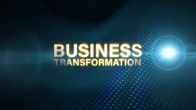 Business Transformation text abstract science technology hitech futuristic 3D cinematic title background. Animation for business network technology introduction.