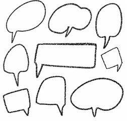 set hand drawn doodle of speech bubbles with coarse pencil. dialog, talk, balloon, text, communication, comic, chat, thought, dialog, comic. vector design illustration