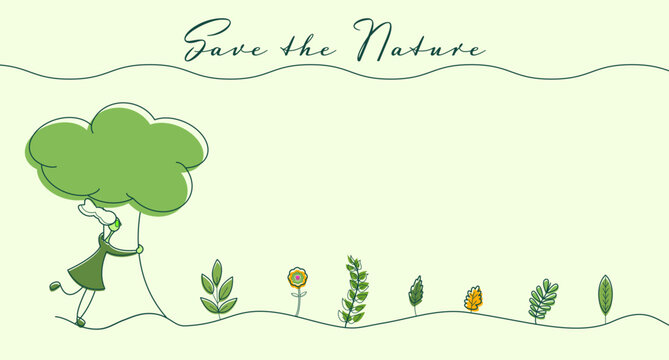 Concepto de salvar la naturaleza, protección del medio ambiente y cambio climático. Fondo vector.