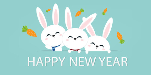 Cute rabbit cartoon for happy new year