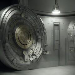 fortified, underground, bank vault of money and valuables, fantasy, ai