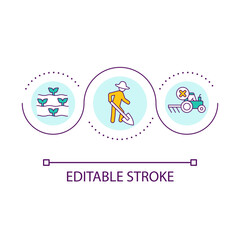 No till farming approach loop concept icon. Avoid usage of machines. Agricultural approach abstract idea thin line illustration. Isolated outline drawing. Editable stroke. Arial font used