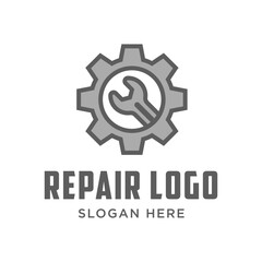 Wrench logo design template for repair service company. Repair logo vector illustration