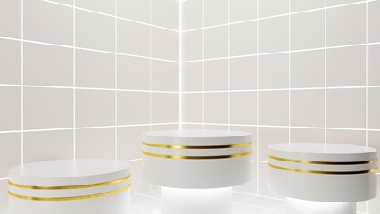 white stand and neon light in the white room.3d rendering.	