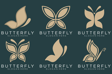 set of luxury butterfly logo design inspiration. minimalist butterfly concept