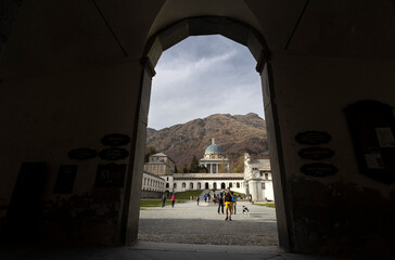 OROPA, ITALY, OCTOBER 30, 2022 - View of Oropa Sanctuary, marian sanctuary dedicated to the Black...