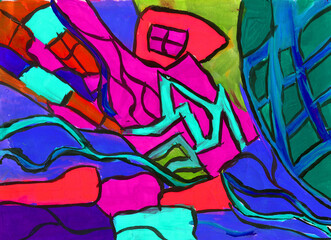 Fototapeta premium Expression of painting color and brushstroke. Explosive color neon glow. Abstract illustration for background