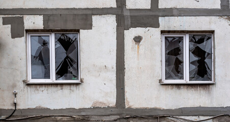 destroyed and burned houses in the city Russia Ukraine war