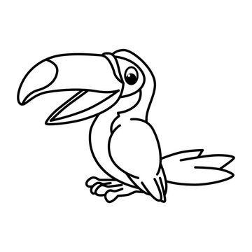 Cute taucan bird cartoon characters vector illustration. For kids coloring book.