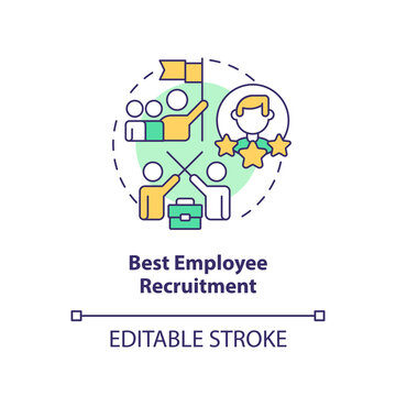 Best Employee Recruitment Concept Icon. Merge Teams Successfully Abstract Idea Thin Line Illustration. Hiring Top Talent. Isolated Outline Drawing. Editable Stroke. Arial, Myriad Pro-Bold Fonts Used