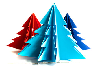 Christmas tree made of paper on a white background. origami.