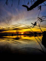Naklejka premium Atardecer en la laguna de la ciudad de Santa Rosa La Pampa Argentina