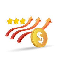 A successful business. Stock market uptrend chart, stock growth, investing in coins. Vector image, 3d.