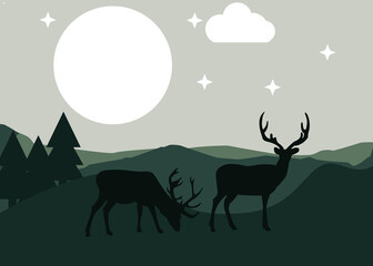 art illustration design concept background landscape icon deer with painting colorful artwork cartoon