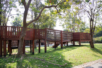 Outdoor playground with green grass ground