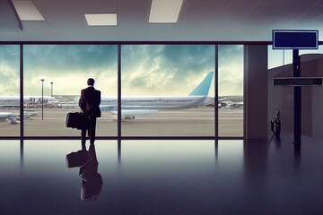 Obraz na płótnie Canvas Man with Luggage in an Airport (Generative AI)