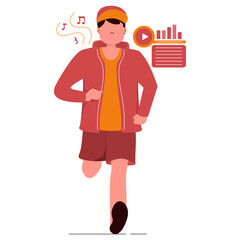 Work Activity Running with listen music Vector Illustration