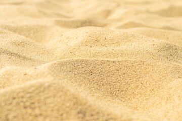 Close-up of sand on the beach. Toned photo with low depth of field. Small grains of sand on a clean beach.