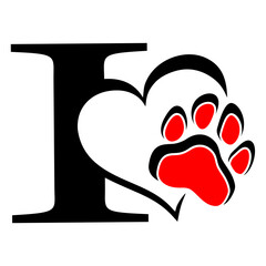 I love pets with heart and paw print inside. Design for pet lovers.