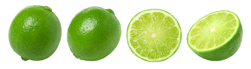Fresh lime, slice and half isolated, transparent png, collection, PNG format, cut out