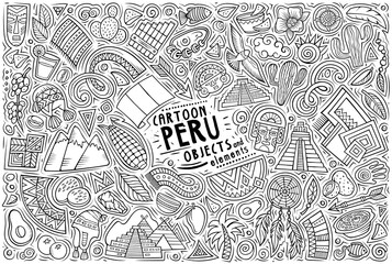Set of Peru traditional symbols and objects