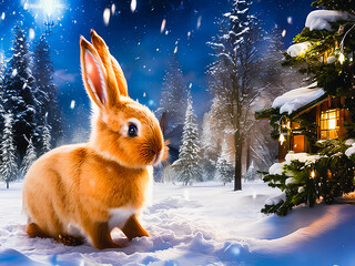 Cartoon rabbit in the snow