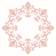 Elegant vintage round pink ornament in classic style. Abstract traditional pattern with oriental elements. Classic vintage pattern