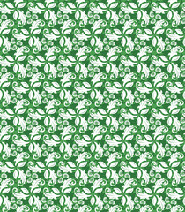 Floral green and white ornament. Seamless abstract classic background with leaves. Pattern with repeating floral elements. Ornament for fabric, wallpaper and packaging