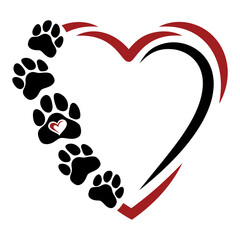 Heart with paw prints. Design for pet lovers.