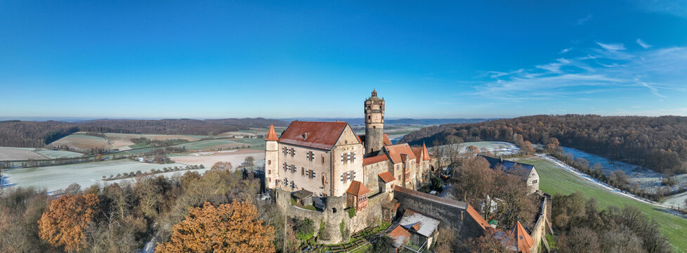 Aerial view, historic Ronneburg, municipality of Ronneburg, Main-Kinzig-Kreis. Wetterau, Hesse, Germany