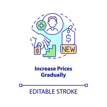 Increase prices gradually concept icon. Differentiate customers. Raising prices abstract idea thin line illustration. Isolated outline drawing. Editable stroke. Arial, Myriad Pro-Bold fonts used