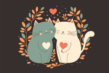 couple cute cat in love animal valentine day card invitation background