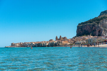 Spectacular View of Cefalù City on the Coastline during Summer in Italy