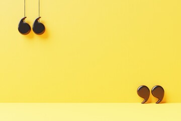 Quotation mark with copy space on yellow background empty space 3d illustration.