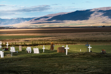 Catholic cemetery in countryside field