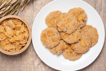 Cornflakes cookies on a white plate.Snack