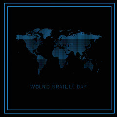 world braille day background poster with blue and black color