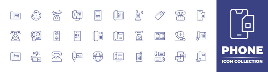 Obraz na płótnie Canvas Phone line icon collection. Editable stroke. Vector illustration. Containing telephone, hours, fax, cellphone, telephone call, mobile phone, mobile, sim card, browser, app, landline, and more.