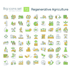 Fototapeta Regenerative agriculture RGB color icons set. Ecologically safe farming. Nature conservation. Isolated vector illustrations. Simple filled line drawings collection. Editable stroke obraz