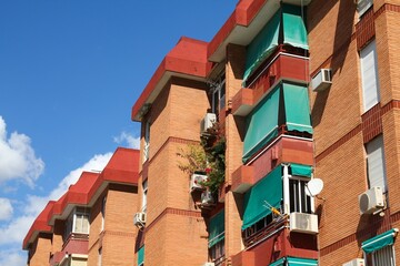 Contemporary brick apartment buildings in Malaga, Spain