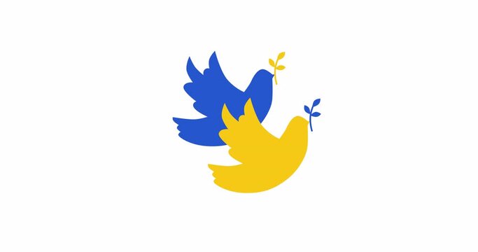 Flag of Ukraine, dove of peace. 2D animation. Icon motion. 