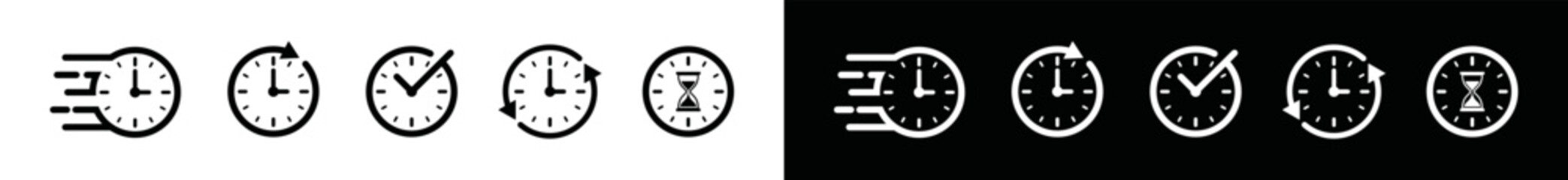 Quick time icon. Speed or moving time icon vector. Reload times, Check time and hourglass in the clock symbol illstration