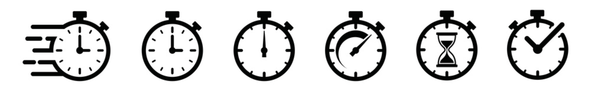 Timers icon set. Stopwatch symbol. countdown Timer vector. Hourglass or Sand clock sign. Check clock, Fast time symbol illustration