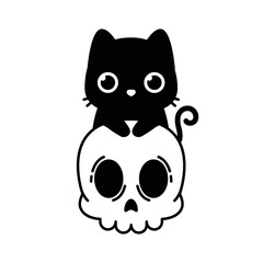 cute black cat logo with skull