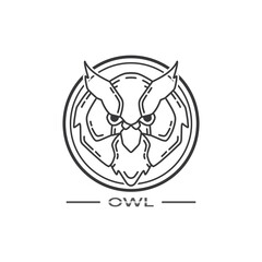 Vintage owl line art logo design